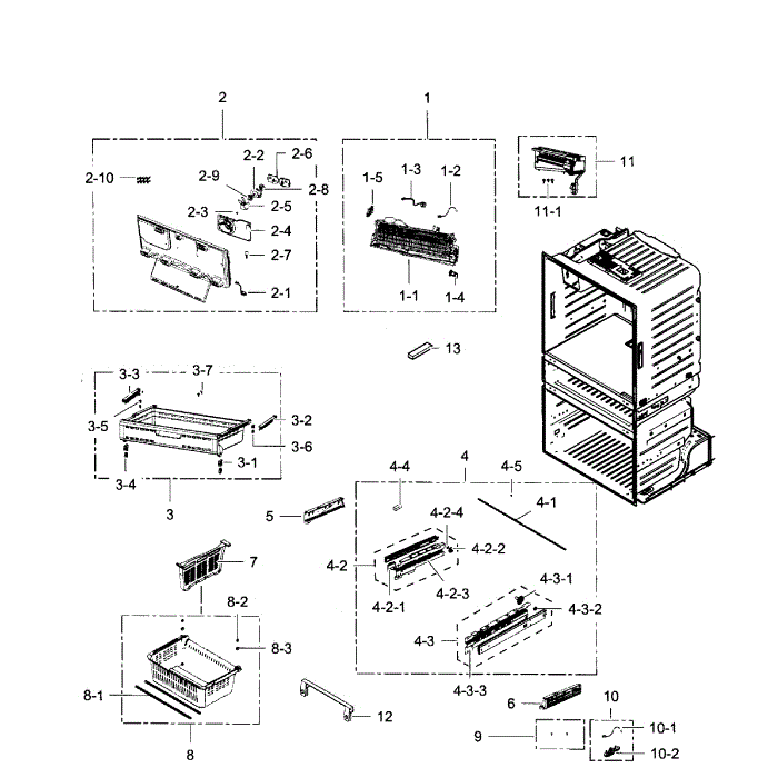 Freezer Diagram and Parts List for RF28HMEDBSR AA-10 Samsung Refrigerator