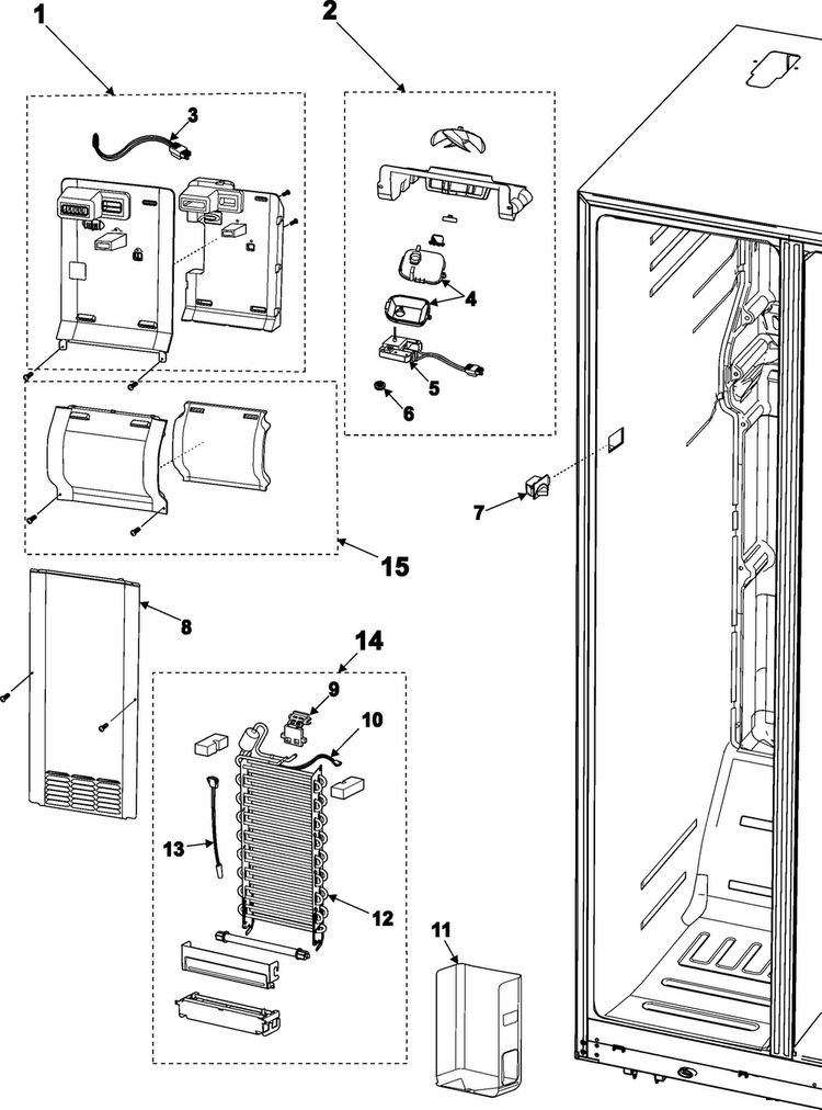 Freezer Compartment Diagram and Parts List for RS2621SW XAA Samsung Refrigerator