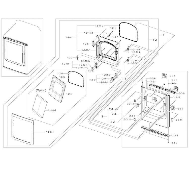 Frame Front & Door Diagram and Parts List for DV50K8600GV A3-0001 Samsung Dryer