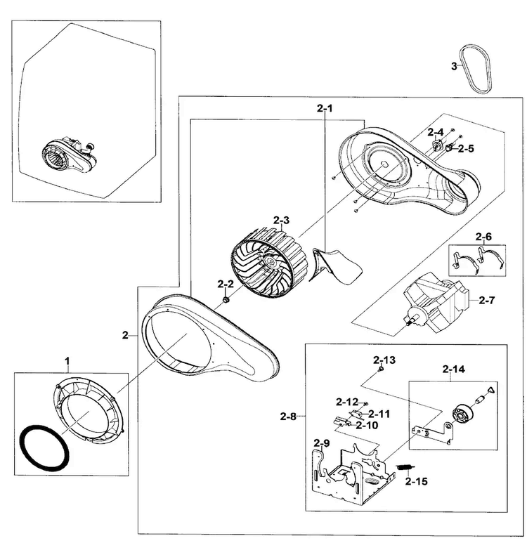 Motor Assy Diagram and Parts List for DV520AEP XAA-0000 Samsung Dryer