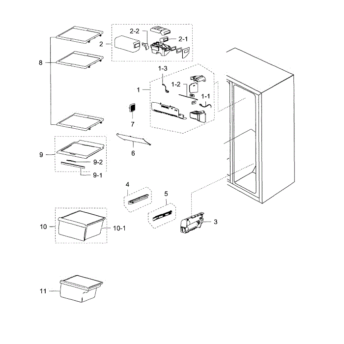 Refrigerator Diagram and Parts List for RS25H5000SR AA-00 Samsung Refrigerator