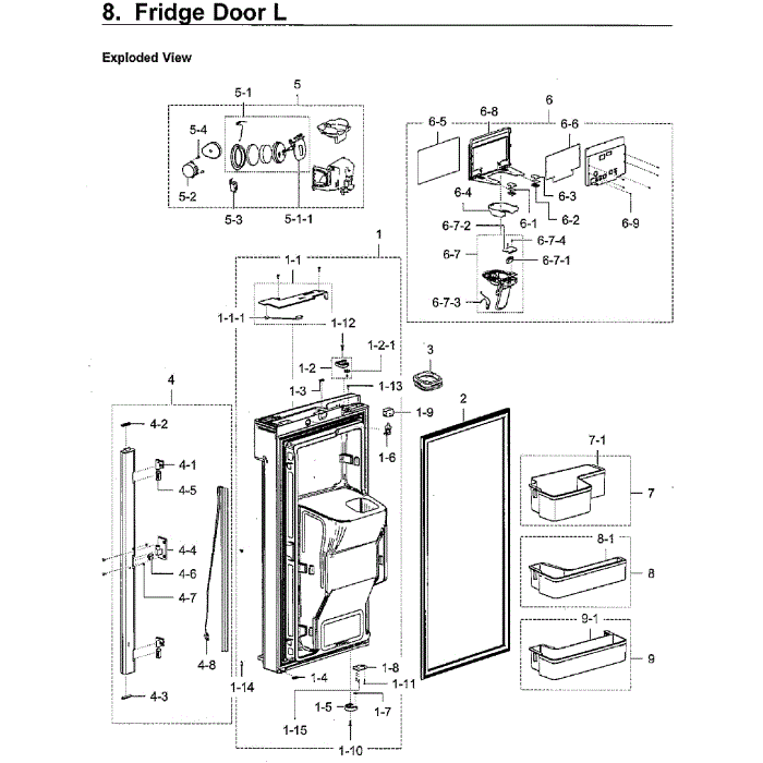 Fridge Door L Diagram and Parts List for RF28K9380SR AA-02 Samsung Refrigerator