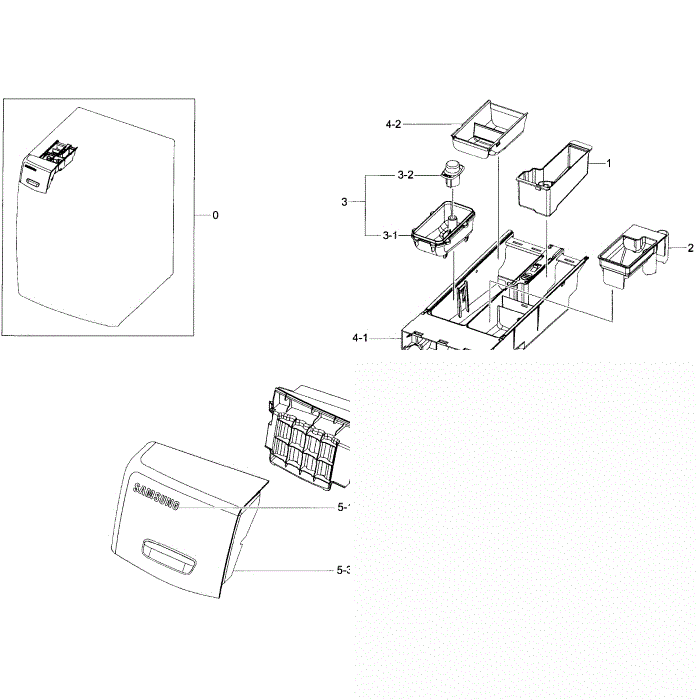 Drawer Section Diagram and Parts List for WF45H6300AW A2-01 Samsung Washer