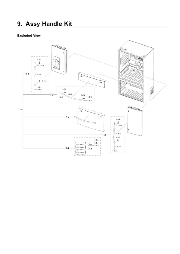 Handle Parts Diagram and Parts List for RF22NPEDBSR AA-03 Samsung Refrigerator