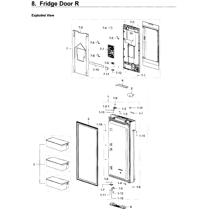 Fridge Door R Diagram and Parts List for RF22K9581SR AA-02 Samsung Refrigerator