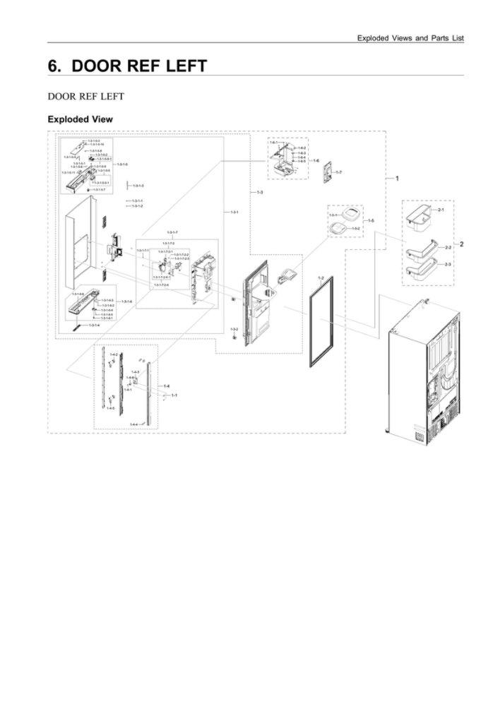 Left Refrigerator Door Parts Diagram and Parts List for RF24R7201SR AA-06 Samsung Refrigerator