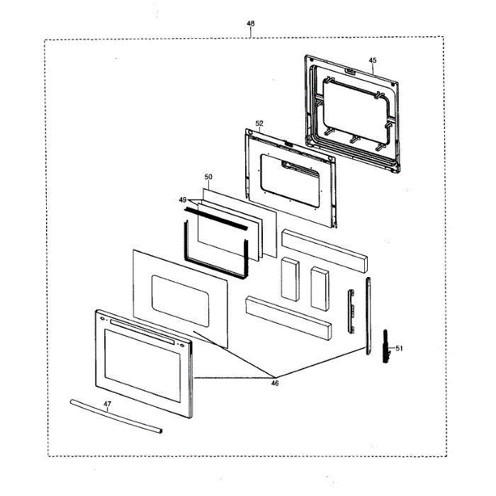 Door Assembly Diagram and Parts List for FE710DRS XAA-01 Samsung Range