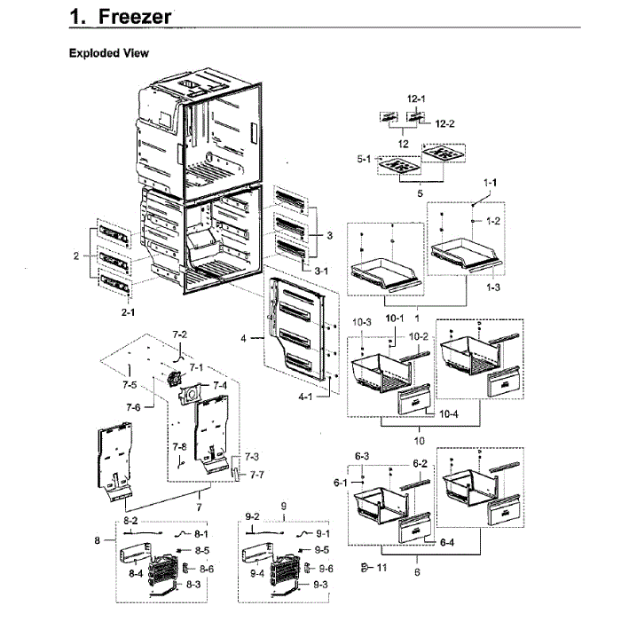 Freezer Diagram and Parts List for RF28K9070SG AA-02 Samsung Refrigerator