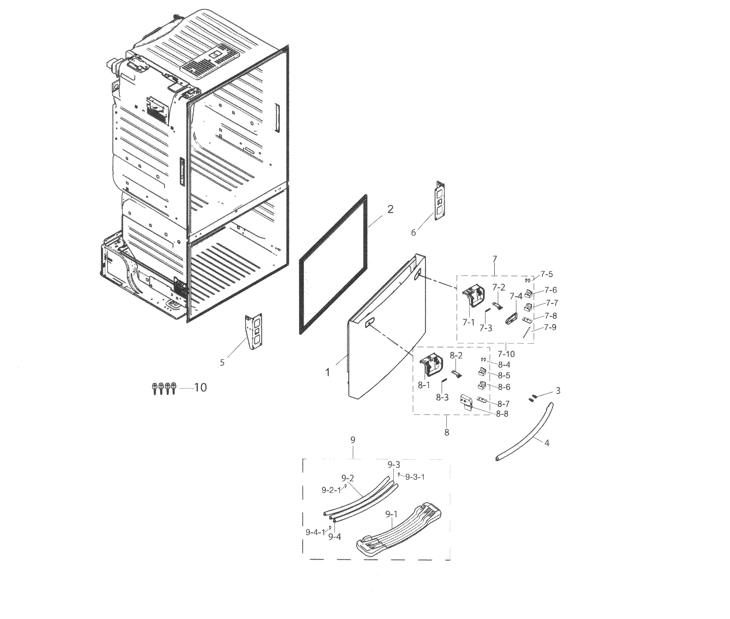 Freezer Door Diagram and Parts List for RF263TEAEBC AA-0004 Samsung Refrigerator