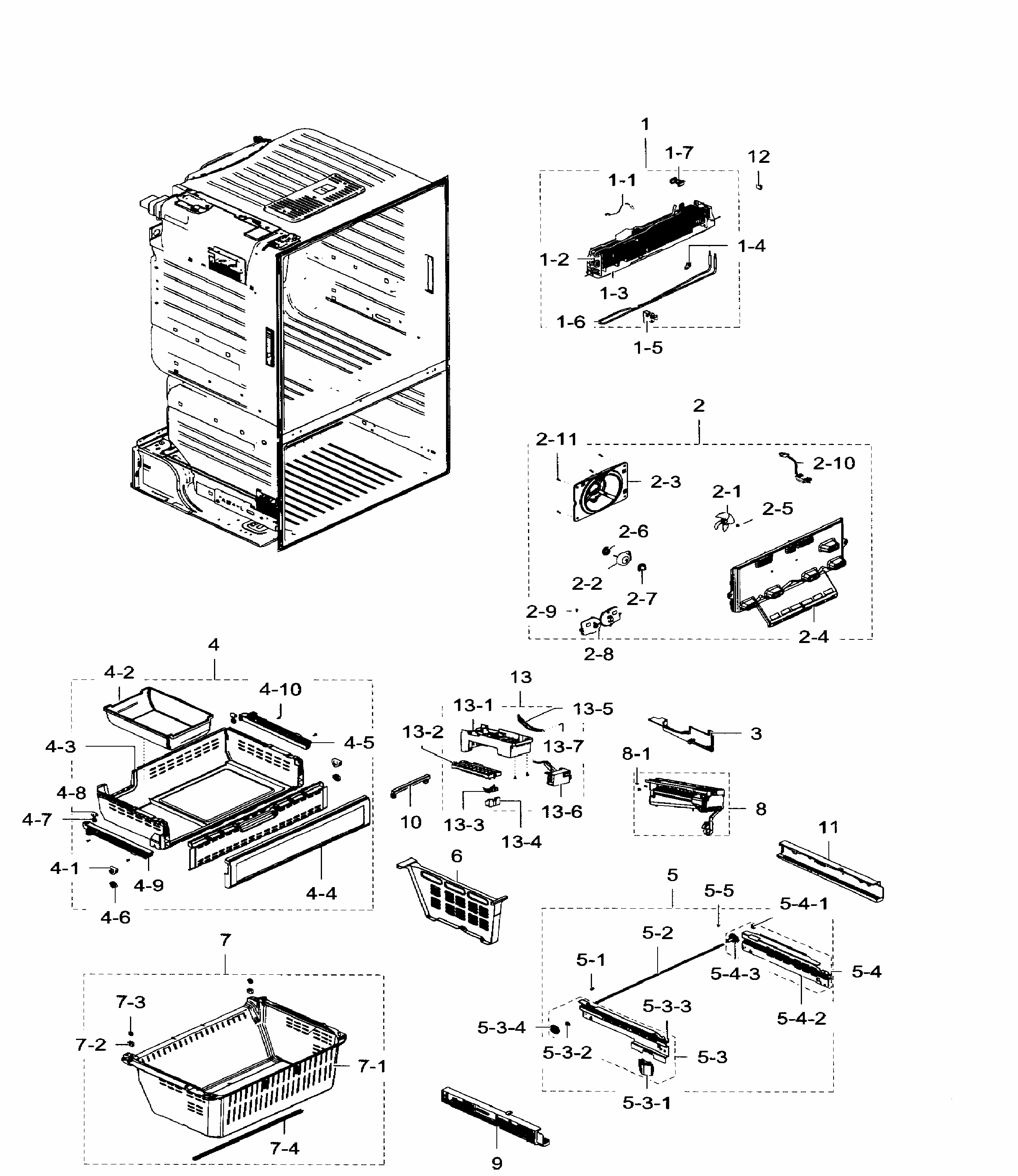 Freezer Diagram and Parts List for RF28HFEDTSR AA-0008 Samsung Refrigerator