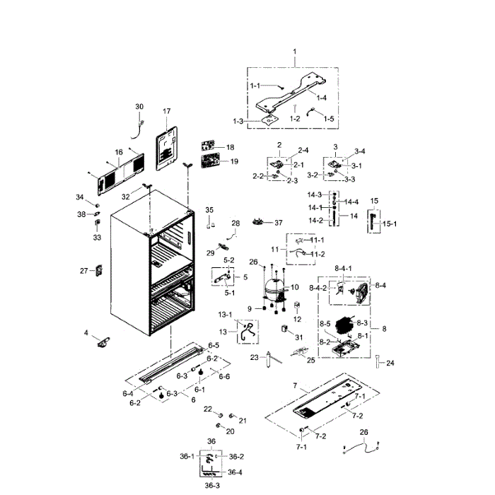 Cabinet Diagram and Parts List for RF31FMEDBBC AA-06 Samsung Refrigerator