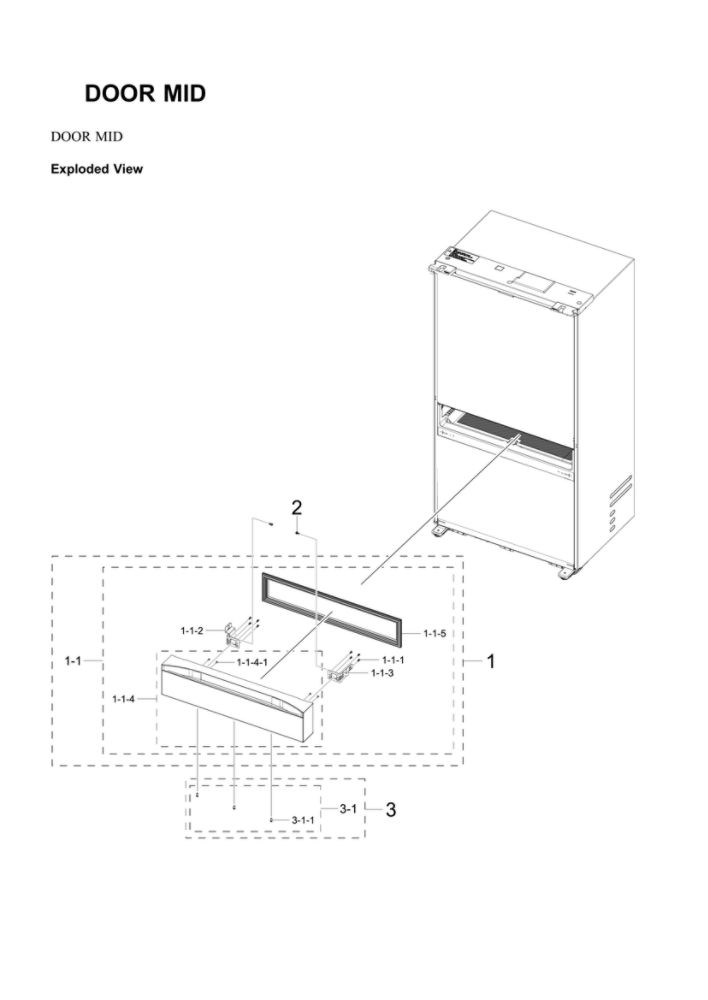 Mid Door Diagram and Parts List for RF23BB8900AW AA-00 Samsung Refrigerator