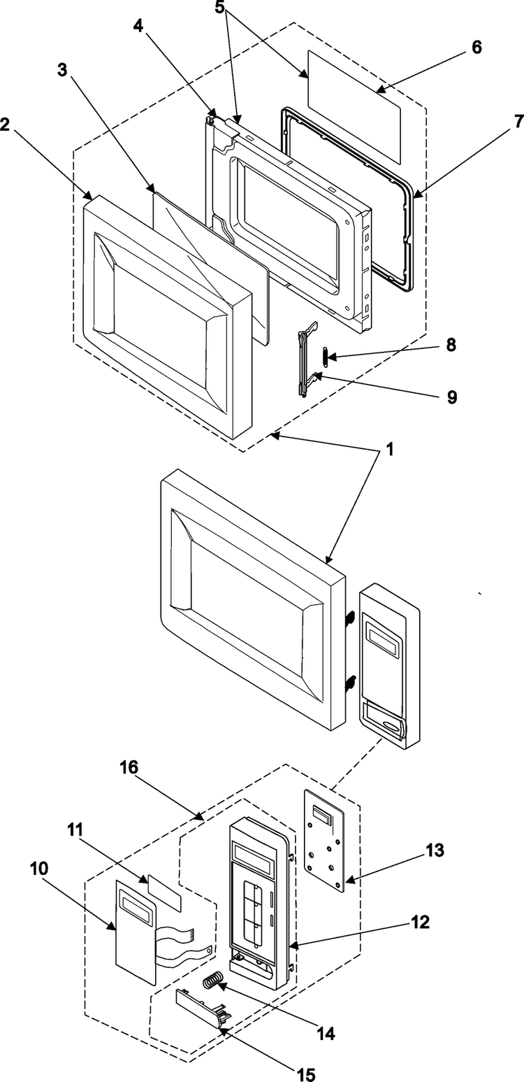 Control Panel/door Assembly Diagram and Parts List for MW1030WA XAA Samsung Microwave