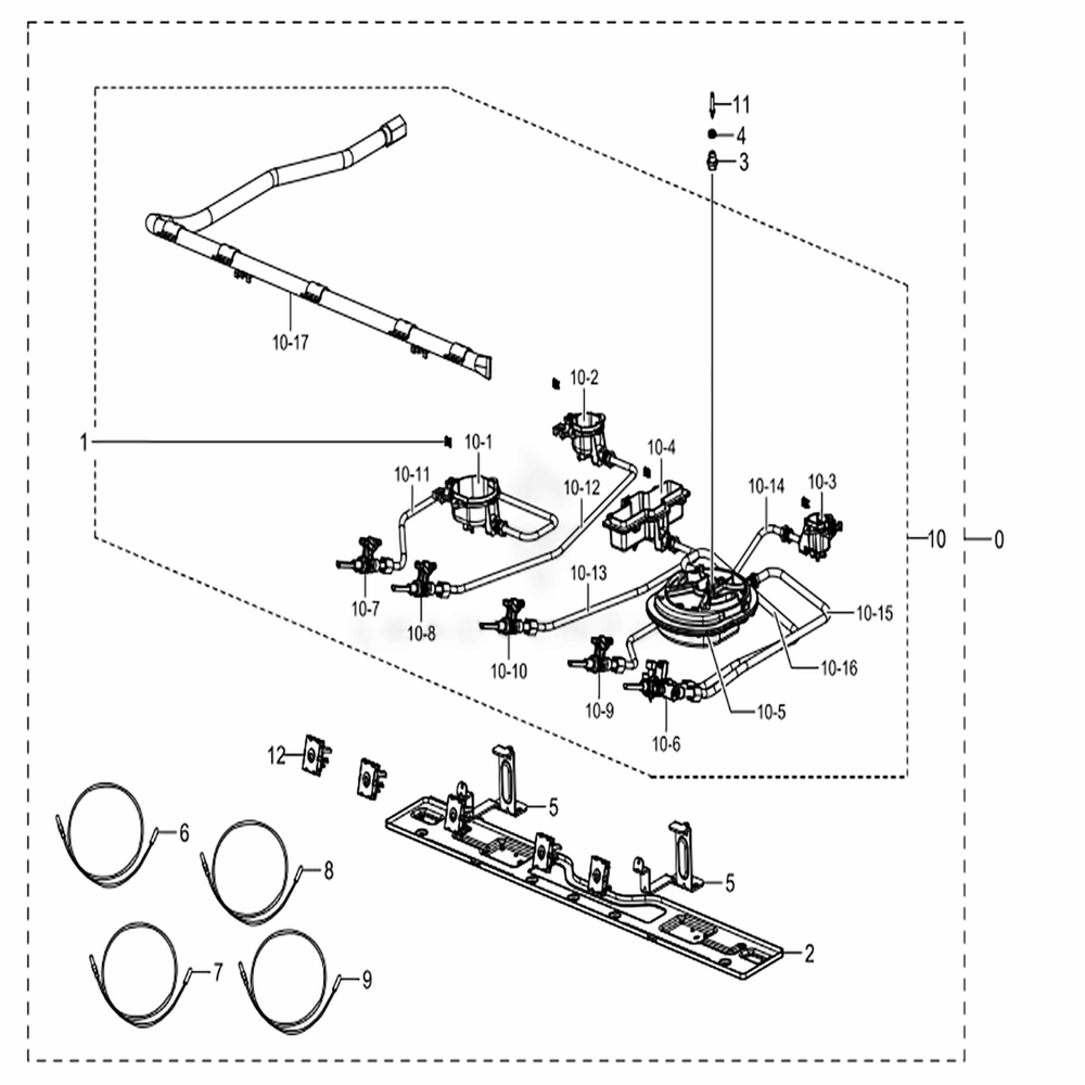 Assembly Cooktop Diagram and Parts List for NX58M6650WS (AA)(0001) Samsung Range