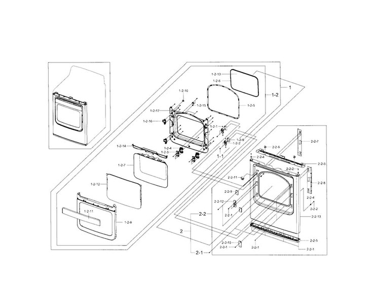 Front & Door Diagram and Parts List for DV5471AGP XAA-0004 Samsung Dryer
