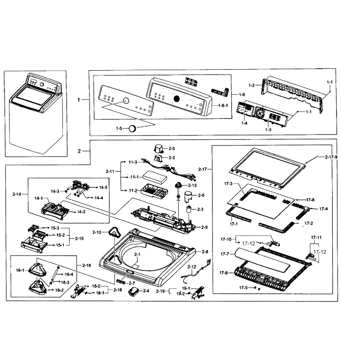 Top Cover Diagram and Parts List for WA476DSHAWR A1-01 Samsung Washer