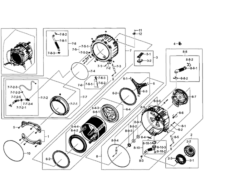Tub-drum Diagram and Parts List for WF520ABW XAA-0005 Samsung Washer