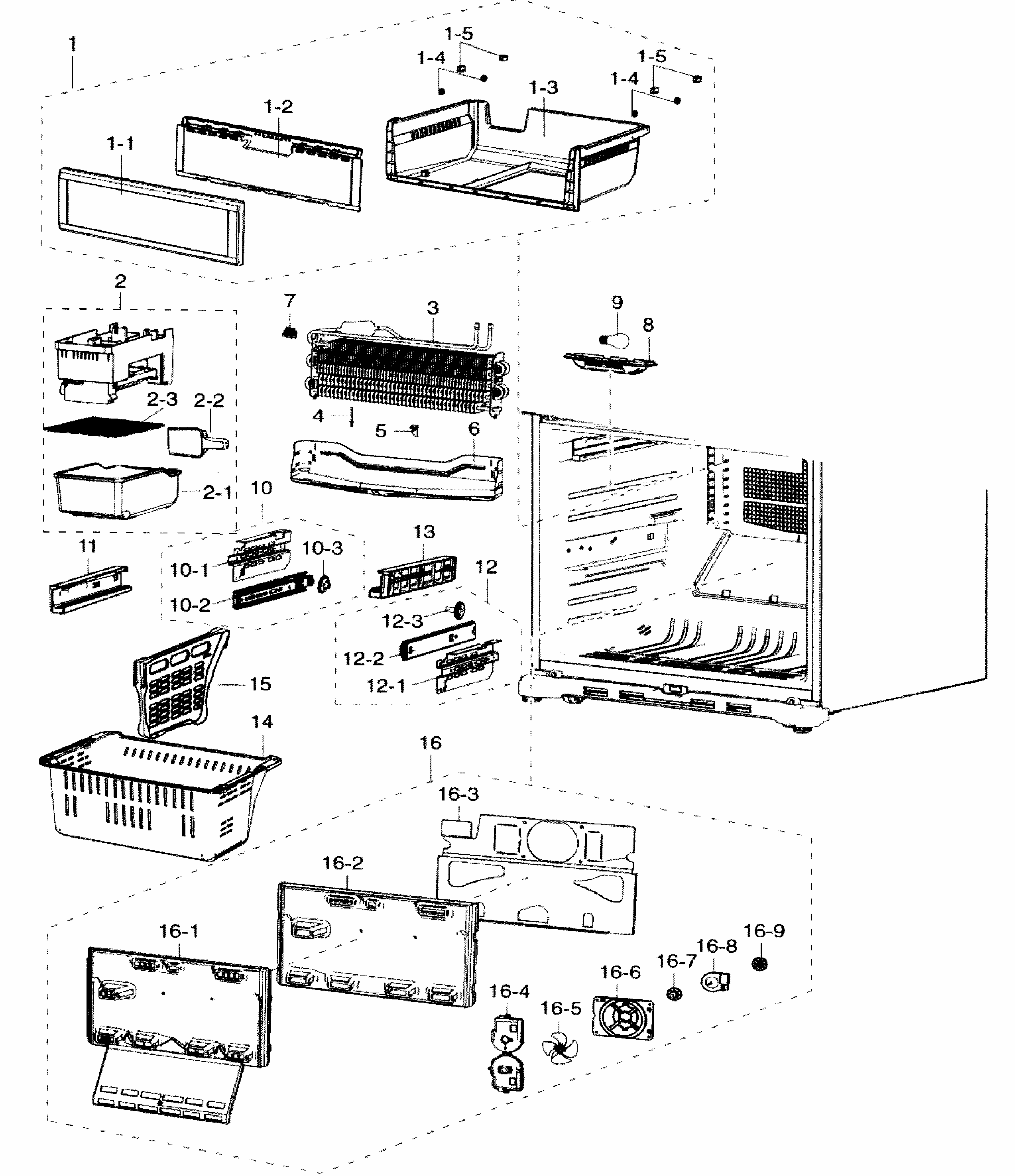 Freezer Diagram and Parts List for RF217ABRS XAA-0000 Samsung Refrigerator