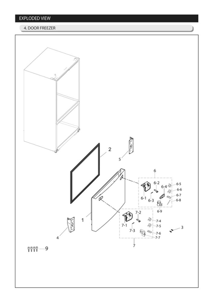 Freezer Door Diagram and Parts List for RF263TEAESG AA-03 Samsung Refrigerator