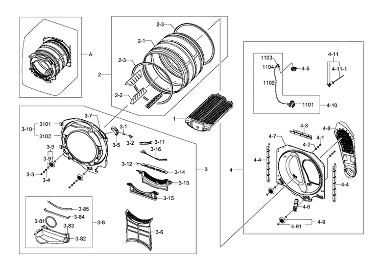 Drum Assy Diagram and Parts List for DV457EVGSGR AA-0000 Samsung Dryer