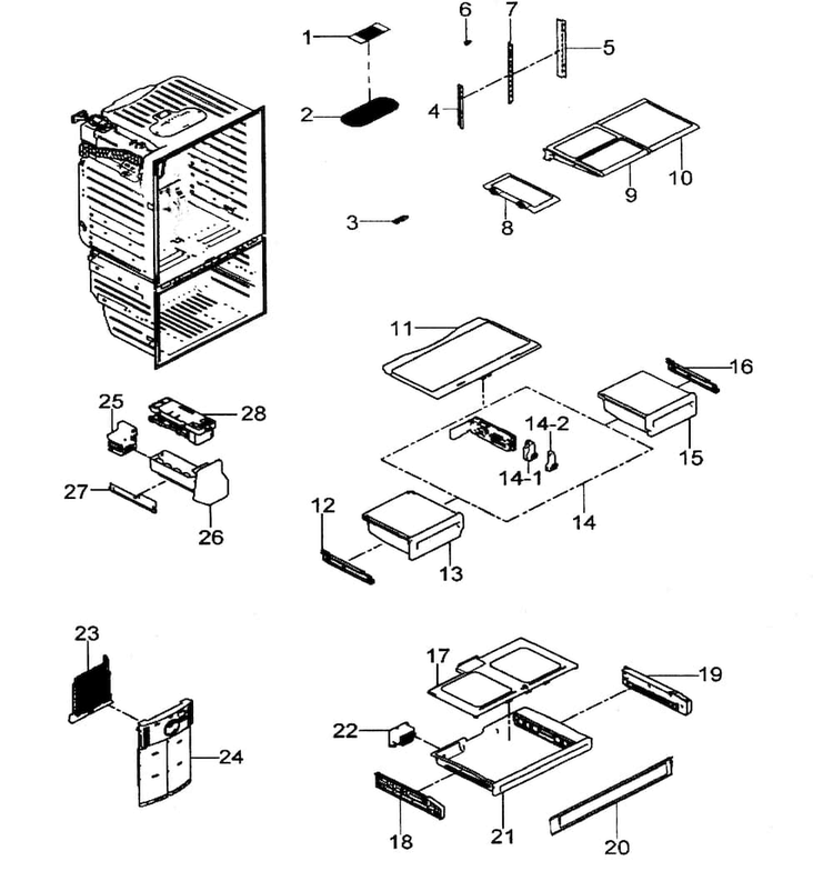 Refrigerator Diagram and Parts List for RFG297HDBP XAA Samsung Refrigerator