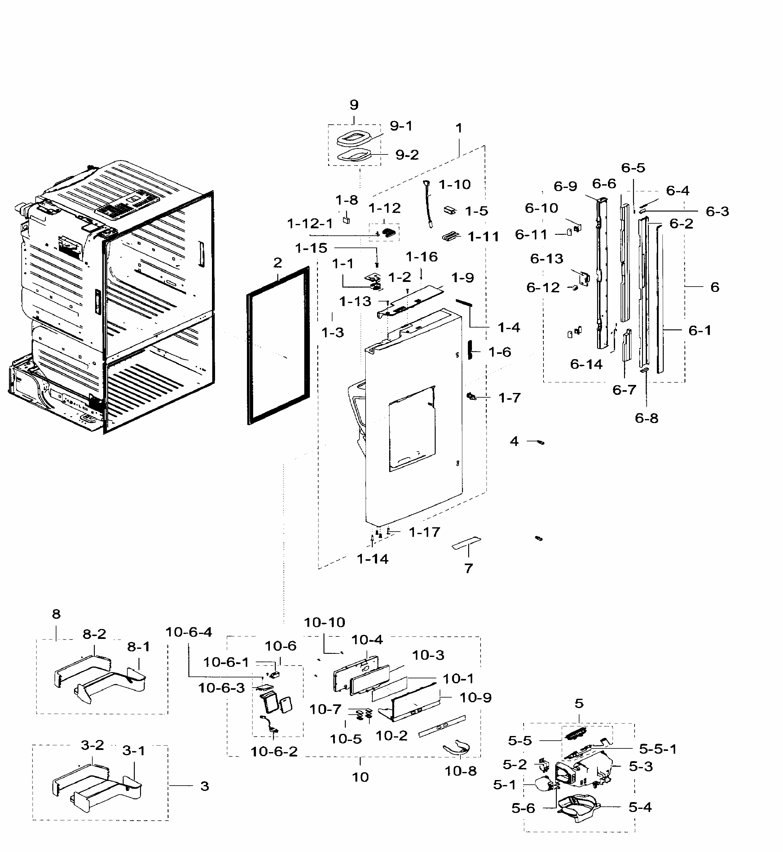 Left Door Diagram and Parts List for RF28HFEDTBC AA-0007 Samsung Refrigerator