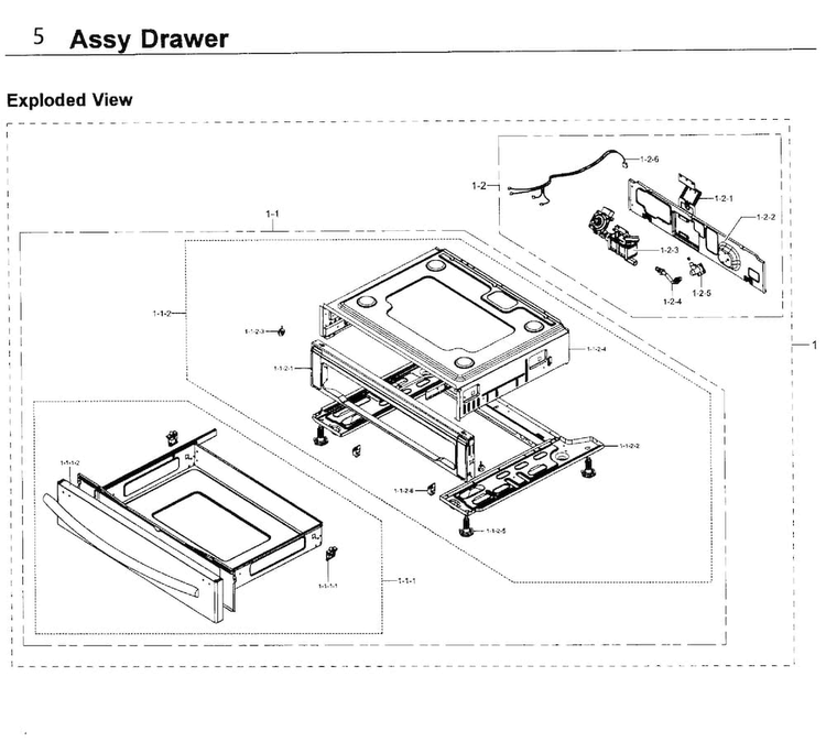 Drawer Diagram and Parts List for NX58J5600SG AA-0000 Samsung Range