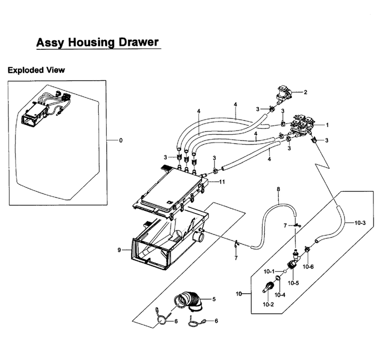 Drawer Housing Diagram and Parts List for WF457ARGSGR AA-0001 Samsung Washer