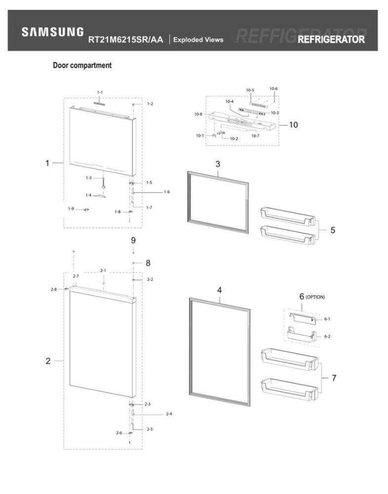 Door Compartment Diagram and Parts List for RT21M6215SR AA-06 Samsung Refrigerator