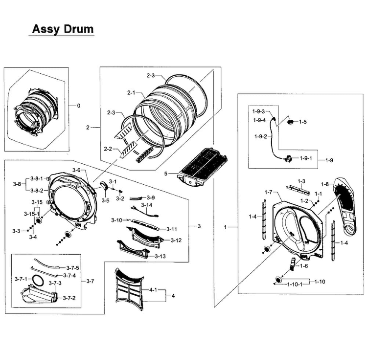 Drum Assy Diagram and Parts List for DV405GTPAWR AA-0001 Samsung Dryer