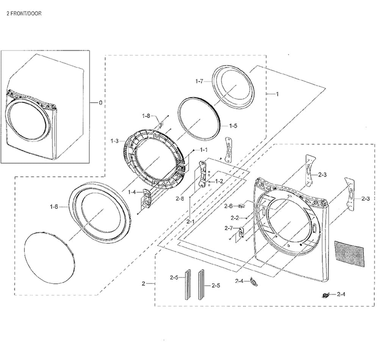 Frame Front & Door Diagram and Parts List for DV42H5000GW A3-0003 Samsung Dryer