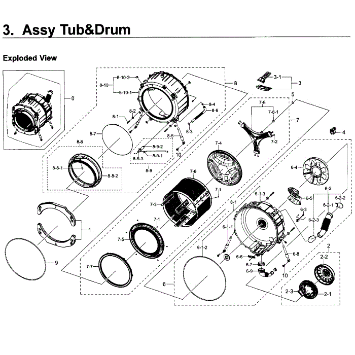 Tub And Drum Diagram and Parts List for WF419AAW XAA-03 Samsung Washer