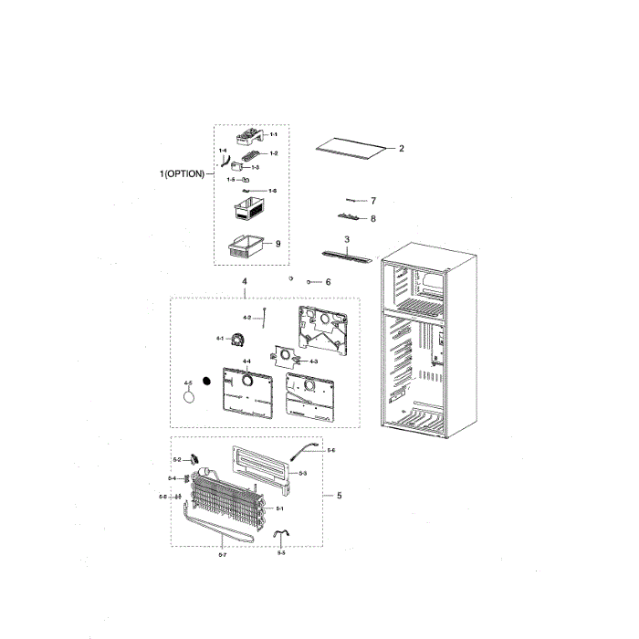 Freezer Compartment Diagram and Parts List for RT18M6215WW AA-00 Samsung Refrigerator