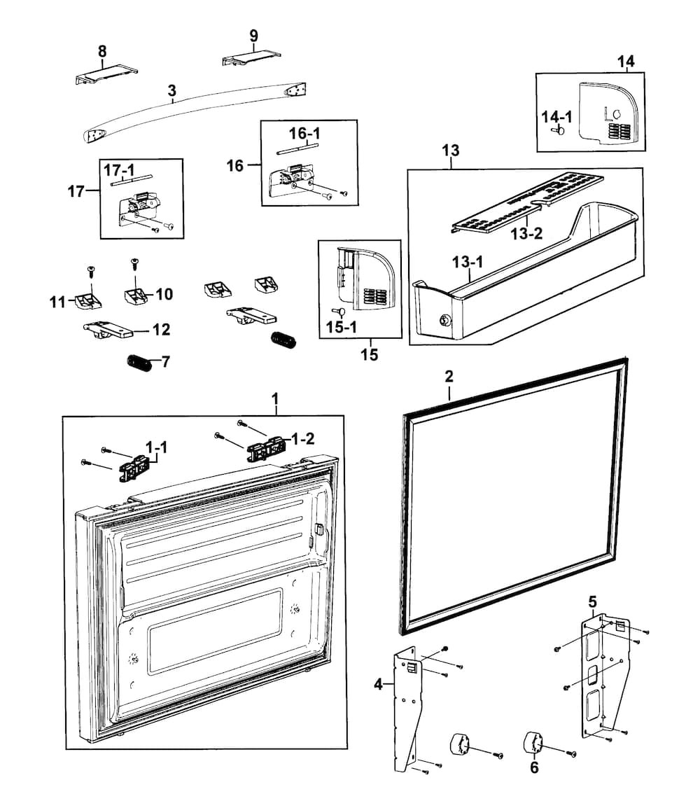 Freezer Door Diagram and Parts List for RF266AERS XAA-0000 Samsung Refrigerator