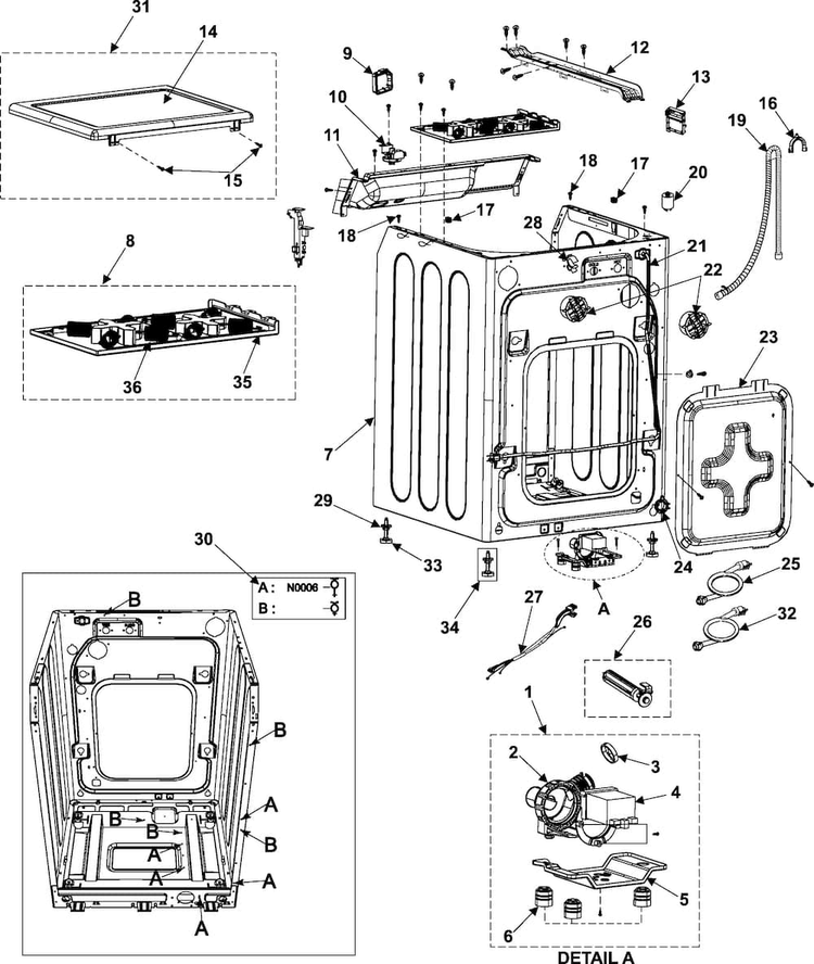 Cabinet Diagram and Parts List for WF316BAC XAA Samsung Washer