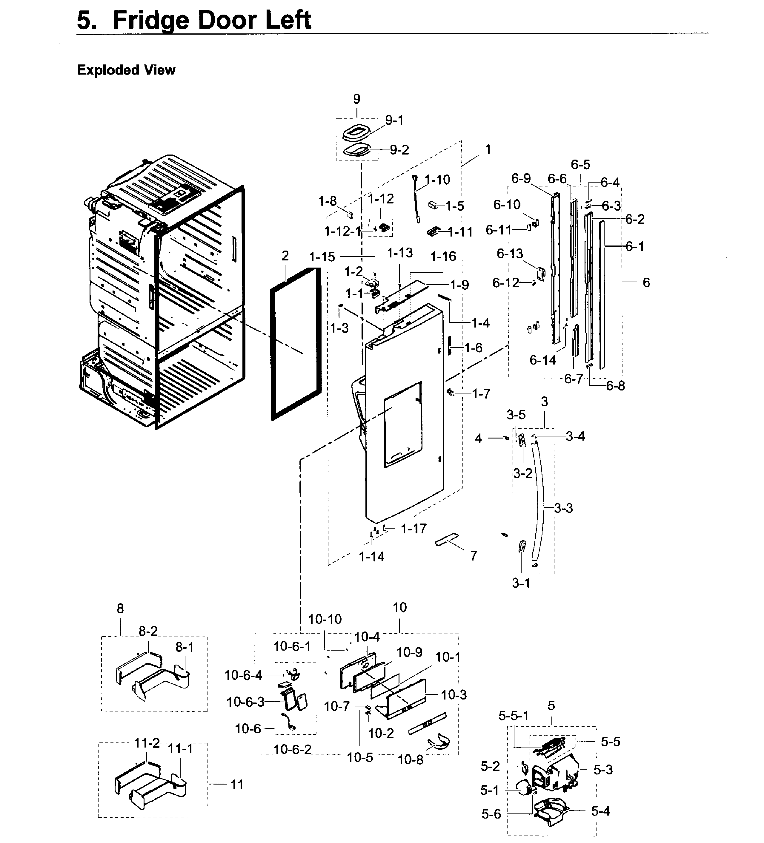 Fridge Door L Diagram and Parts List for RF23HCEDBSR AA-0009 Samsung Refrigerator