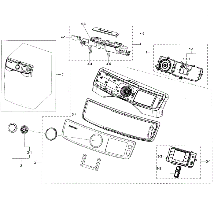 Control Panel Diagram and Parts List for DV50K7500EV A3-01 Samsung Dryer