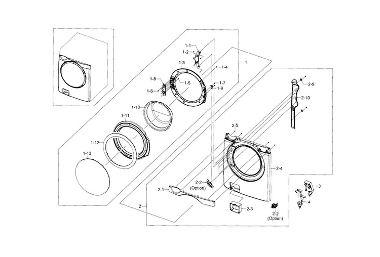 Frame Front & Door Diagram and Parts List for WF448AAW XAA-0005 Samsung Washer