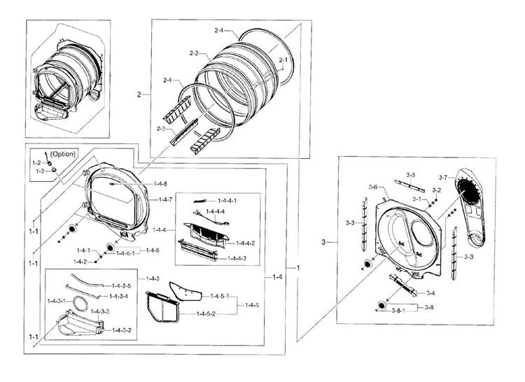 Drum Parts Diagram and Parts List for DV45H7200GW A2-0000 Samsung Dryer