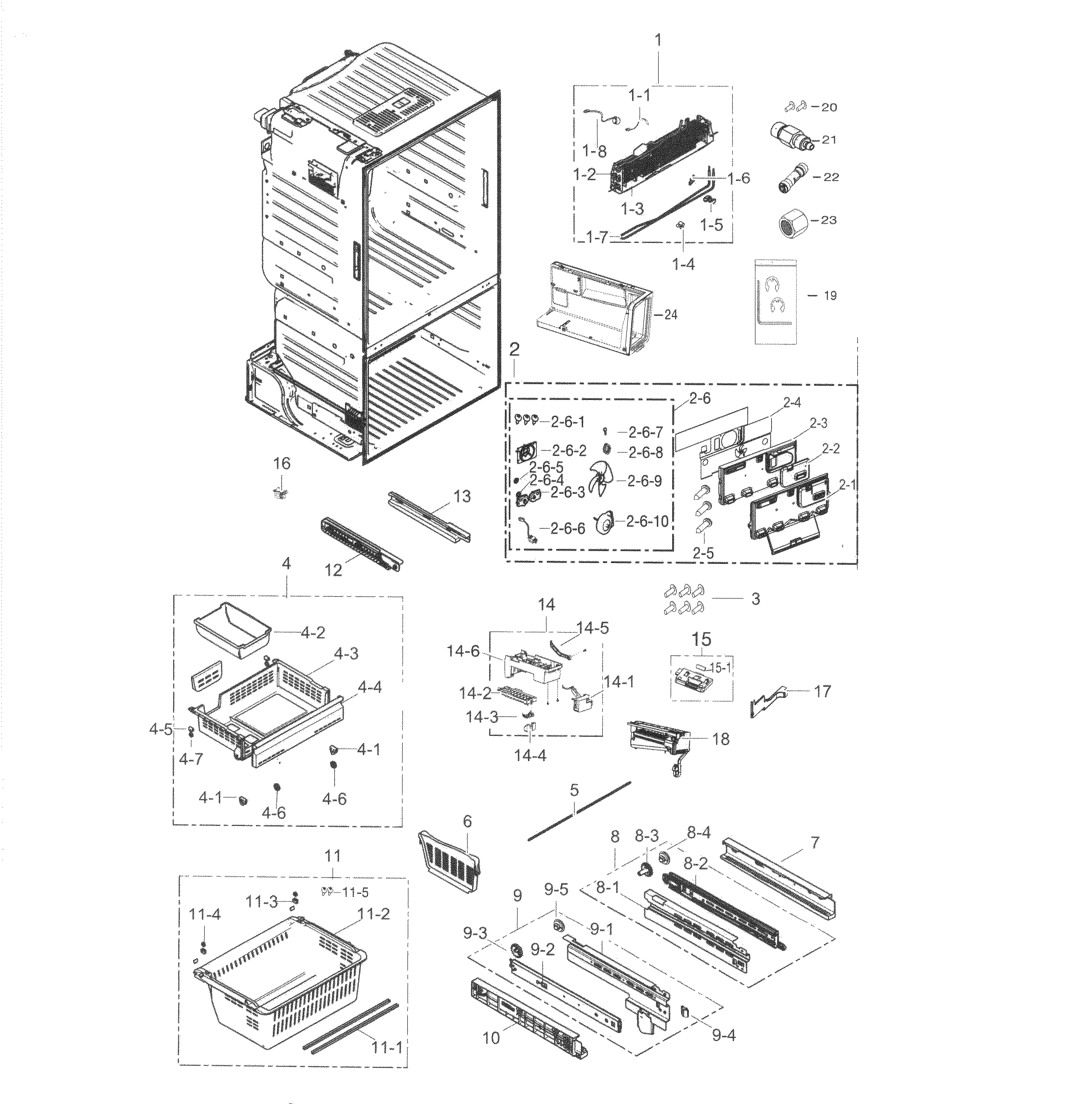Freezer Diagram and Parts List for RF263TEAEBC AA-0004 Samsung Refrigerator