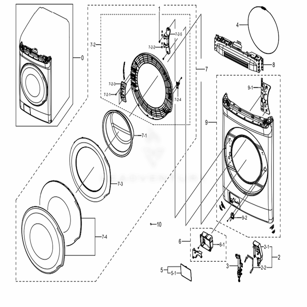 Assembly Front Parts Diagram and Parts List for WV55M9600AW (A5)(0002) Samsung Washer