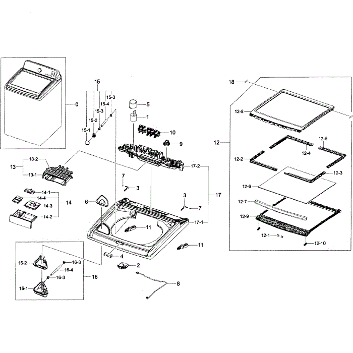 Top Cover Assembly Diagram and Parts List for WA456DRHDWR AA-01 Samsung Washer