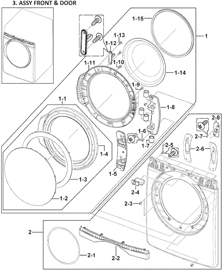 Front Panel Diagram and Parts List for DV419AGW XAA-0000 Samsung Dryer