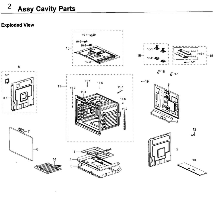 Cavity Parts Diagram and Parts List for NV51K6650DG AA-0000 Samsung Wall Oven