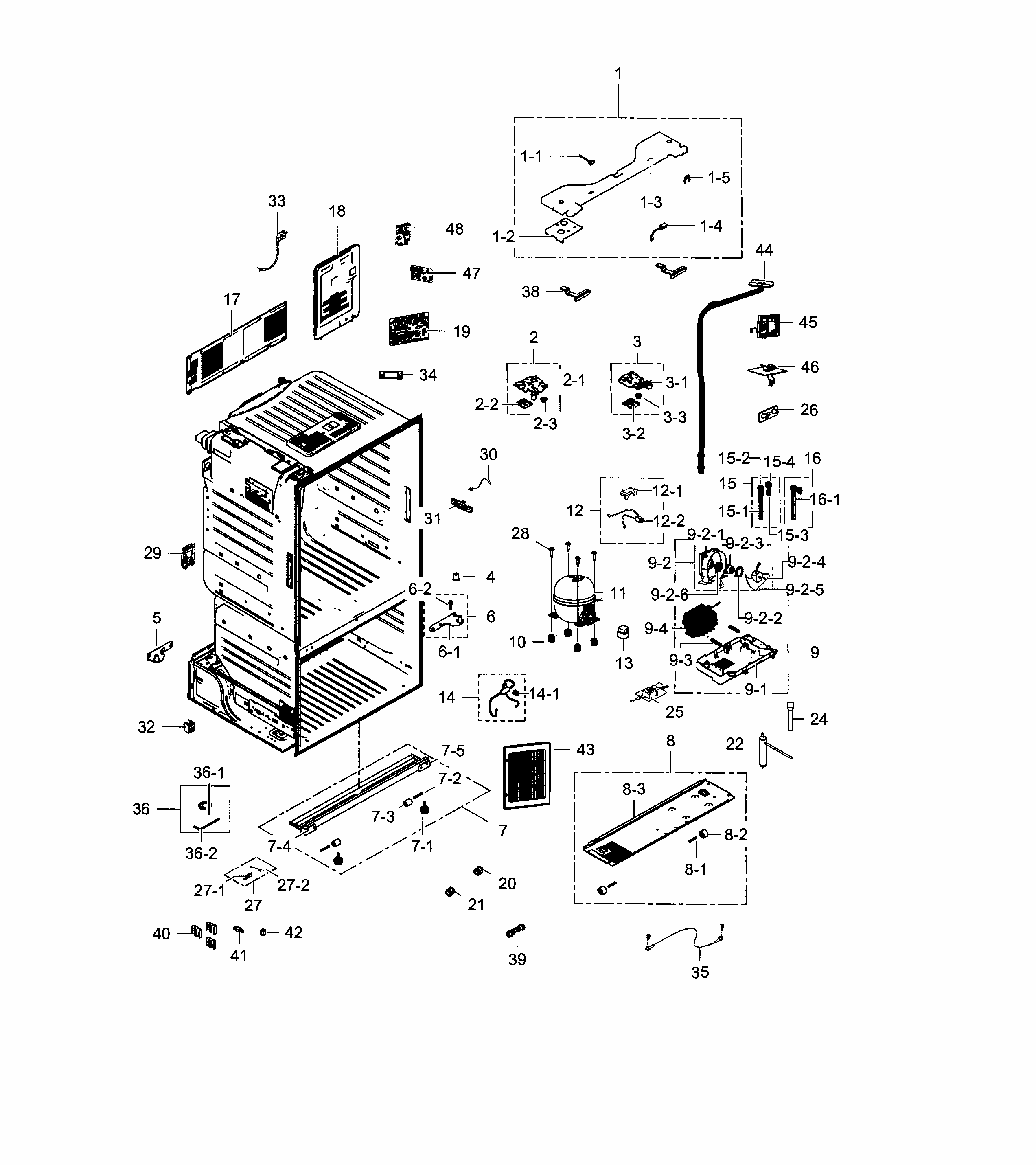 Cabinet Diagram and Parts List for RF28HFPDBSR AA-0000 Samsung Refrigerator