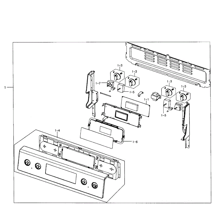 Control Panel Diagram and Parts List for NE595R1ABSR AA-01 Samsung Range