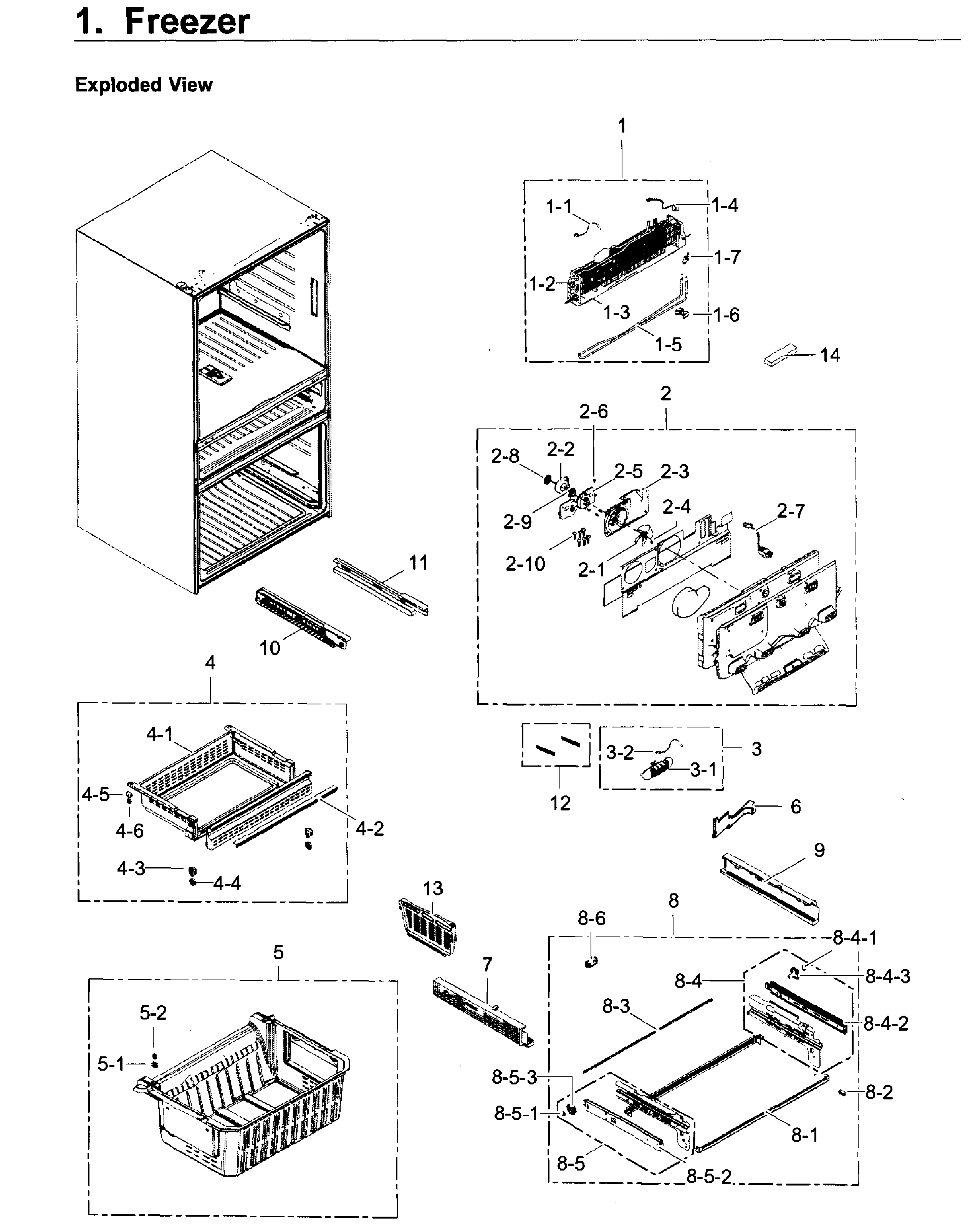 Freezer Diagram and Parts List for RF22KREDBSG AA-0002 Samsung Refrigerator