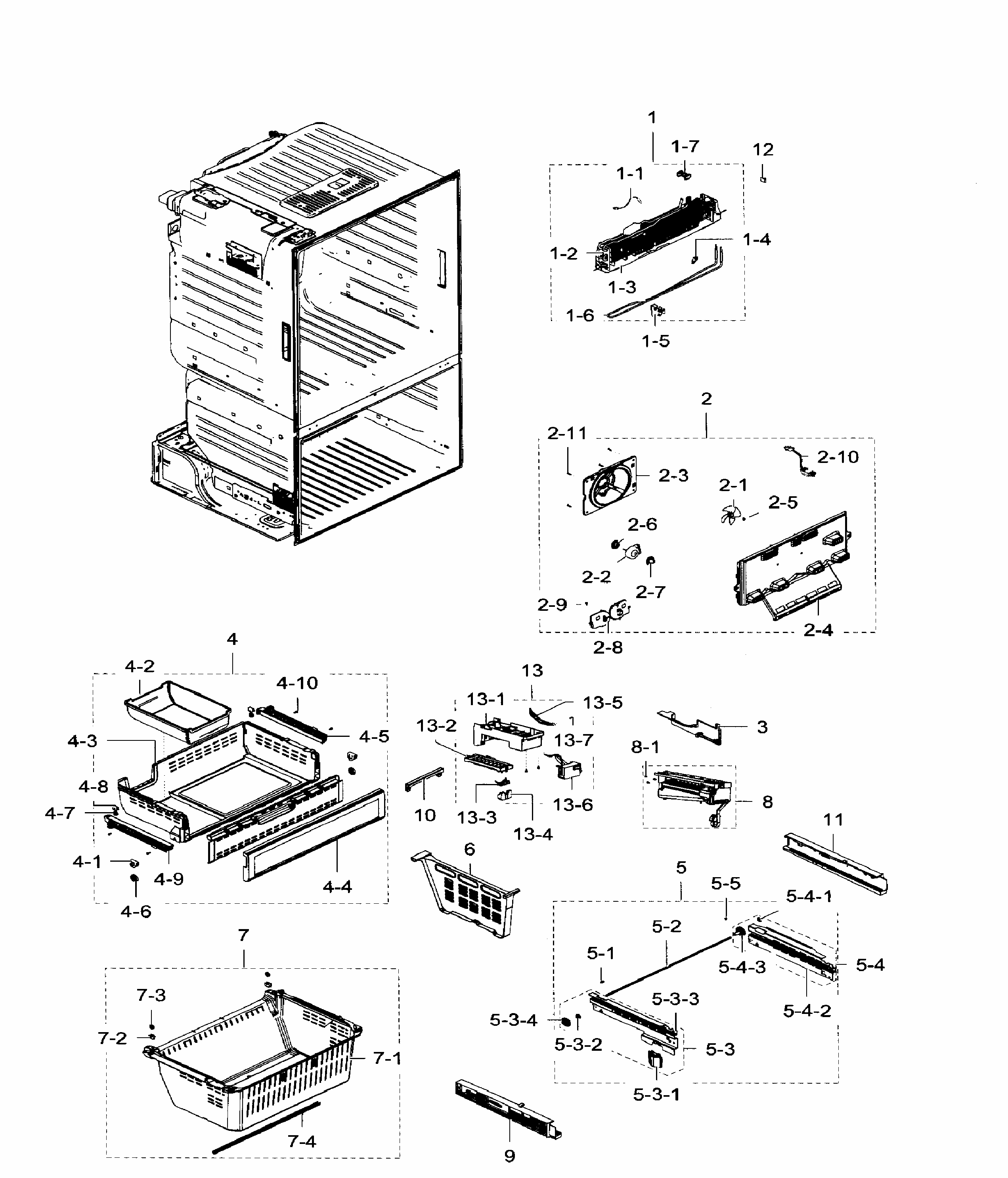Freezer Diagram and Parts List for RF28HFEDTSR AA-0009 Samsung Refrigerator