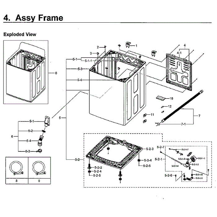Frame Assembly Diagram and Parts List for WA5471ABW XAA-01 Samsung Washer