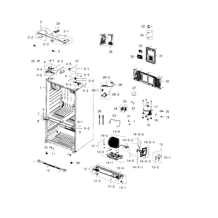 Cabinet Diagram and Parts List for RFG237AAPN XAA-01 Samsung Refrigerator